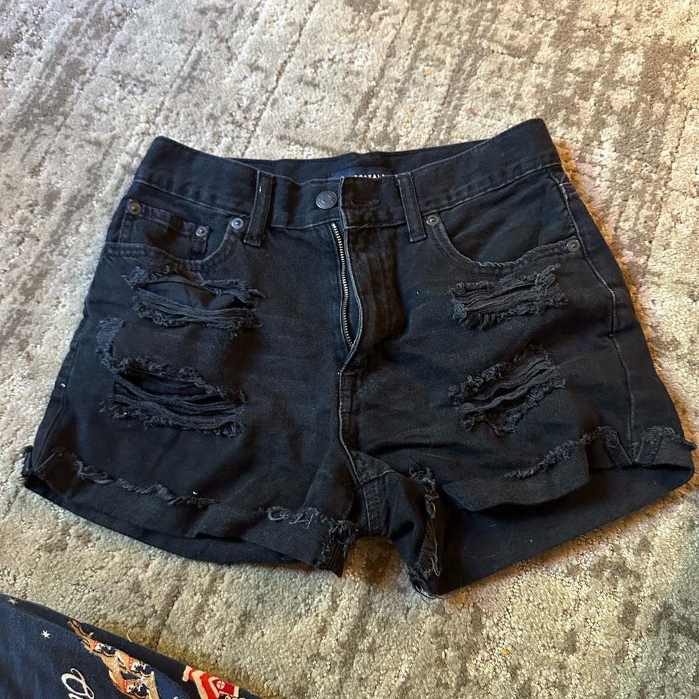 Aeropostale Black Distressed Jean Shorts